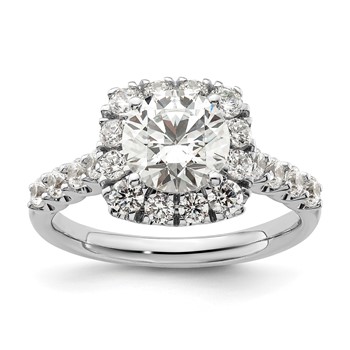 14k White Gold 1 carat Lab Grown Diamond VS/SI+ G+ 1 1/2 carat Center Round Semi Mount Halo Engagement Ring