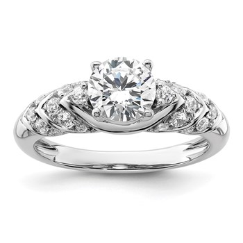 14k White Gold 1/3 carat Lab Grown Diamond VS/SI+ G+ 1 carat Center Round Semi Mount Shared Prong Engagement Ring