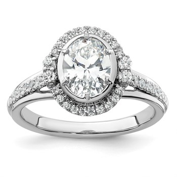 True Origin 14K White Gold 1/3 carat Lab Grown Diamond VS+ F+ Semi-Mount Oval Halo Engagement Ring