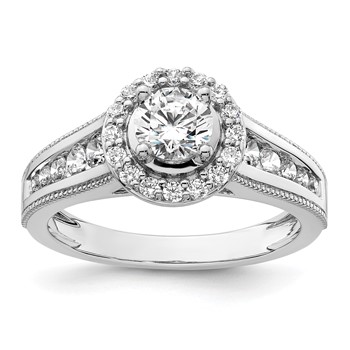 14k White Gold 1 carat Lab Grown Diamond VS/SI+ G+ Round Complete Halo Engagement Ring