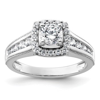14k White Gold 1 carat Lab Grown Diamond VS/SI+ G+ Round Complete Halo Engagement Ring