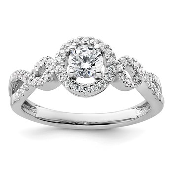 14k White Gold 5/8 carat Lab Grown Diamond VS/SI+ G+ Round Complete Fancy Halo Engagement Ring