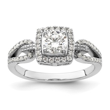 14k White Gold 3/4 carat Lab Grown Diamond VS/SI+ G+ Round Complete Halo Engagement Ring