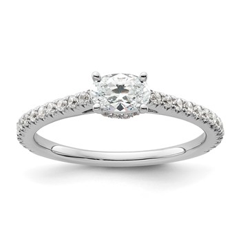 14k White Gold 3/4 carat Lab Grown Diamond VS/SI+ G+ East-West Oval Complete Engagement Ring
