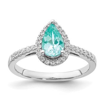 Pure Serenity 14k White Gold 1/4 carat Lab Grown Diamond VS/SI+ G+ and Pear Lab Created Paraiba Ring