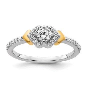14k Two-tone Complete Diamond Round Center Engagement Ring