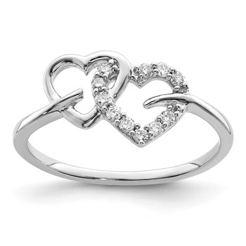 14k White Gold 1/8 carat Lab Grown Diamond VS/SI+ G+ Complete Double Heart Ring