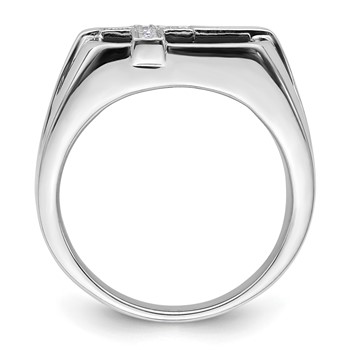 IBGoodman 14k White Gold 1/20 carat Lab Grown Diamond VS/SI+ G+ and Onyx Cross Men's Ring — alternate view
