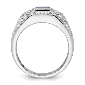10k WG Created Sapphire & SI Diamond Mens Ring — alternate view