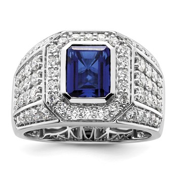 10k WG Created Sapphire & SI Diamond Mens Ring