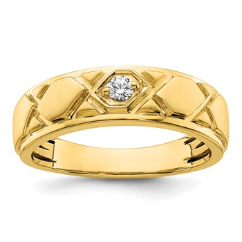 14k Grooved Complete Diamond Mens Wedding Band