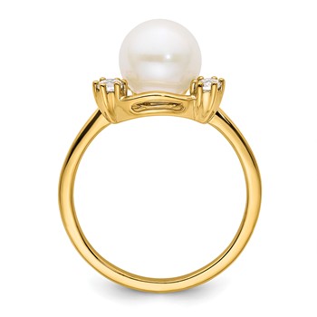 14k 1/5 carat Lab Grown Diamond VS/SI+ G+ and 8.00 mm Round Freshwater Cultured Pearl Ring — alternate view