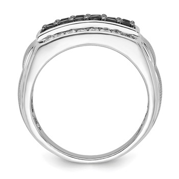 Sterling Silver Polished & Brushed Black and White Sapphire Ring — alternate view