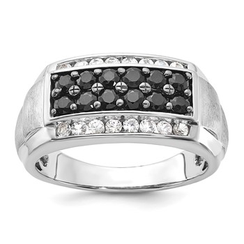 Sterling Silver Polished & Brushed Black and White Sapphire Ring