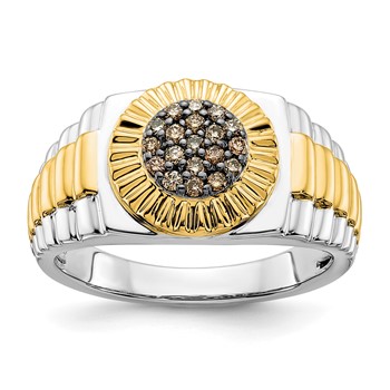 10k Two-tone Champagne Diamond Mens Ring