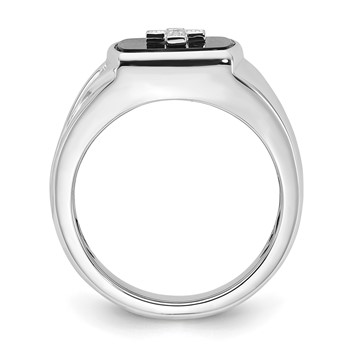 Sterling Silver Polished Onyx & Diamond Cross Men's Ring — alternate view