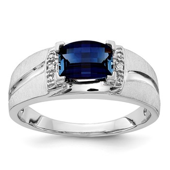 Sterling Silver Men's CR Sapphire & Diamond Ring
