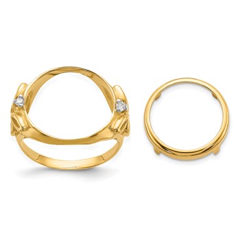 Wideband Distinguished Coin Jewelry 14k Ladies' Polished Trinity Diamond 14.0mm Coin Bezel Ring Mounting