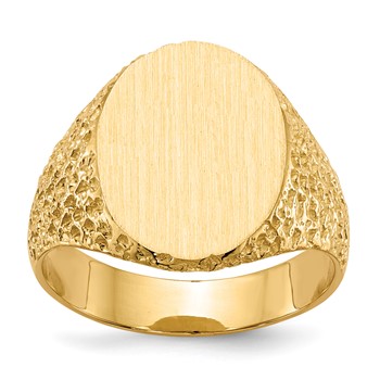 14k 13.0x17.0mm Oval Closed Back Mens Nugget Signet Ring