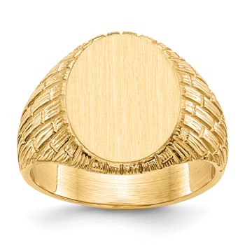 14k 12.0x15.0mm Oval Closed Back Mens Signet Ring