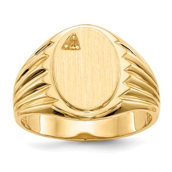 14k Holds 1-1.6mm Diamond 10.0x13.5mm Oval Open Back Mens Signet Ring Mounting