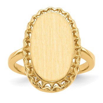 14k 9.5x16.5mm Oval Open Back Filigree Edge Signet Ring