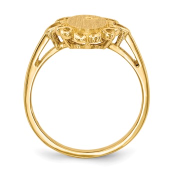 14k Holds 1-1.0mm Diamond 6.0x11.5mm Oval Open Back Scalloped Edge Signet Ring Mounting — alternate view