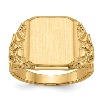14k 13.0 x 14.0mm Octagon Open Back Mens Nugget Signet Ring