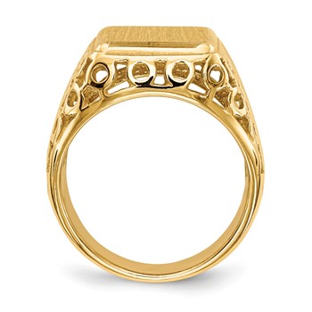 14k 11.5 x 13.5mm Rectangle Open Back Cut-out Circles Mens Signet Ring — alternate view