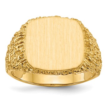 14k 13.5x13.5mm Cushion Open Back Mens Signet Ring