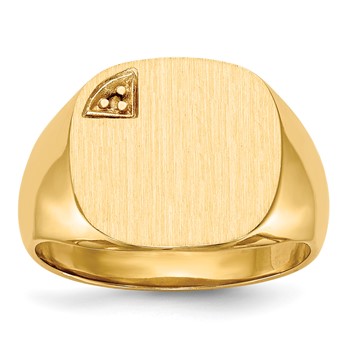 14k Holds 1-1.0mm Diamond 15.0x15.0mm Cushion Closed Back Mens Signet Ring Mounting