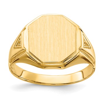 14k Holds 2-1.0mm Diamonds 11.5x12.5mm Octagon Open Back Mens Signet Ring Mounting