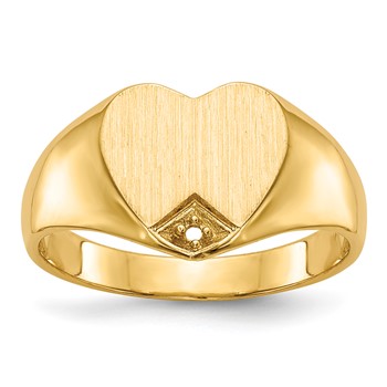14k Holds 1-1.0mm Diamond 9.0x9.0mm Closed Back Heart Signet Ring Mounting
