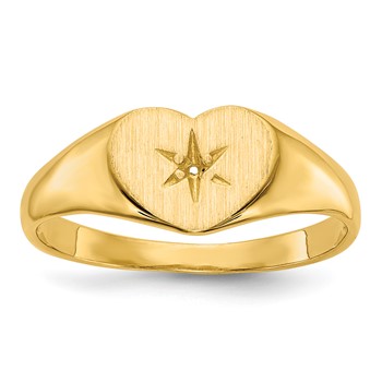 14kHolds 1-1.3mm Diamond 10.0x7.0mm Open Back Heart Signet Ring Mounting