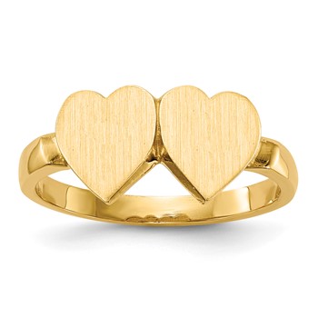 14k 7.5x7.5mm Open Back Double Heart Signet Ring