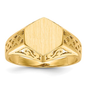 14k 9.5x8.5mm Hexagon Open Back Signet Ring