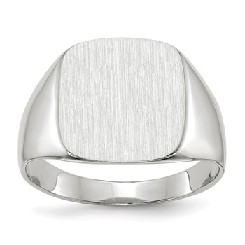 10k White Gold 13.5x14.5mm Cushion Closed Back Mens Signet Ring