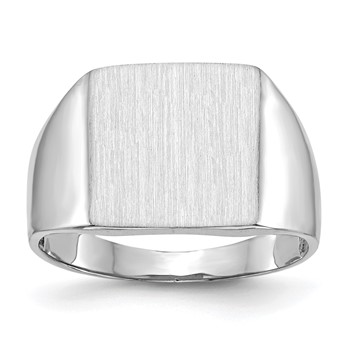 14k White Gold 13.0x13.5mm Square Open Back Satin Mens Signet Ring