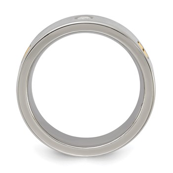 Titanium & 14ky Accent Polished Hexagon Bolt & CZ 7mm Men's Ring — alternate view