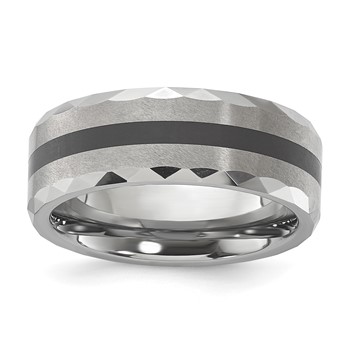 Tungsten Carbide Polished Brushed & Faceted 8mm Men's Band