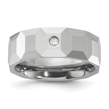 Tungsten Carbide Polished & Faceted Diamond 8MM Men's Ring