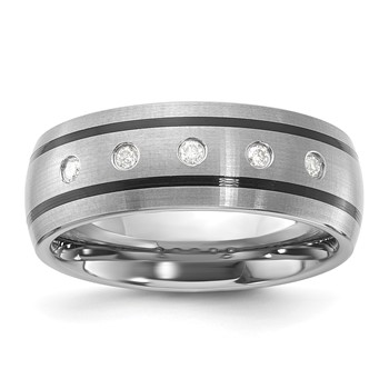 Tungsten Carbide Brushed Double Striped Diamond 8mm Men's Ring