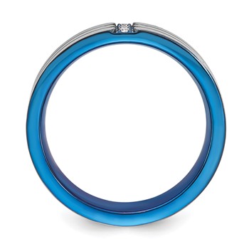 Titanium Blue-tone Polished & Brushed Triple Grooved CZ Men's Ring — alternate view