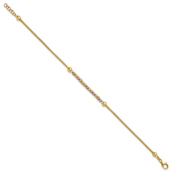 14k Tri-color Polished and D/C Beaded Mesh Bracelet — alternate view