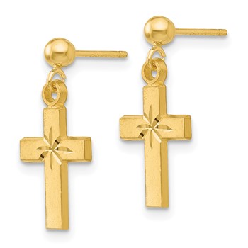 14k Satin and Diamond-Cut Cross Dangle Post Earrings — alternate view