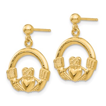 14k Claddagh Dangle Post Earrings — alternate view