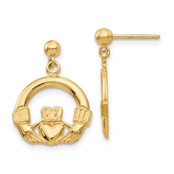 14k Claddagh Dangle Post Earrings