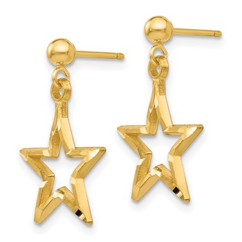 14k Polished Diamond-Cut Open Star Dangle Post Earrings — alternate view