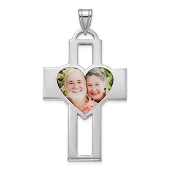 Sterling Silver/Rhodium-plated Cross Picture Jewelry Pendant
