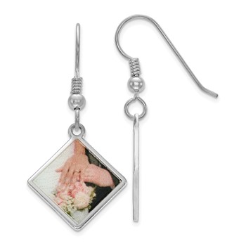 Sterling Silver/Rhodium-plated Diamond Shaped Picture Jewelry Earrings